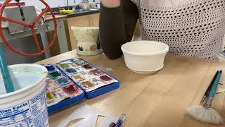 Underglaze pencils and watercolor - ceramics