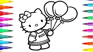 Cute hello kitty and balloon  drawing easy for kids and toddlers