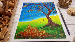 🍂PAINTING AUTUMN TREE with Leaves Falling Off 🍂 #shorts