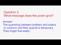 the quarrel question and answer। class 7th। english poem