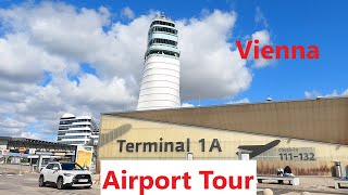 Vienna airport walk tour in arrival hall and check-in through Terminals T3 - T1