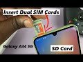 Samsung Galaxy A34 5G: How To Insert Dual SIM Cards and SD Card