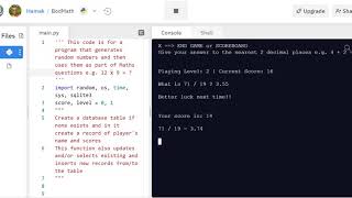 Python BodMath game with Sqlite3 database