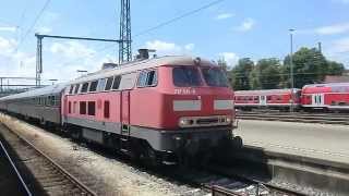 217 012 mit Partyzug der SVG: Ausfahrt Ulm Hauptbahnhof (Juni 2014)