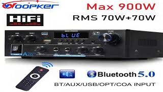 Woopker Amplifier AK55 900W Max 2.0 Channel Rated 70W+70W Bluetooth Audio Hifi AMP Karaoke