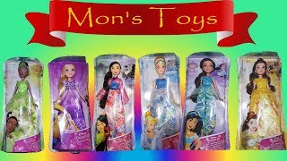 Six Disney Princess dolls unboxing Cinderella Mulan Tiana Rapunzel Jasmine and Belle