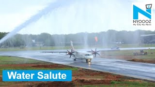 Jaffna airport  welcomes its first international flight with traditional water salute