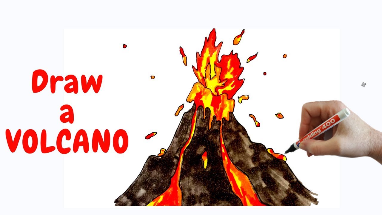 How To Draw A Volcano - YouTube