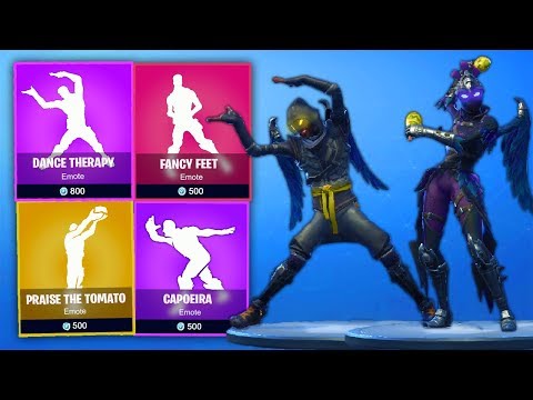 new leaked fortnite season 5 dances skinsfancy feetdance therapycapoeirashake it up drh j videostube - fortnite praise the tomato