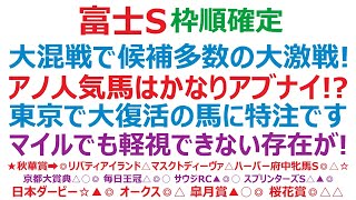 富士ステークス2023枠順確定　大混戦で候補多数の大激戦！ アノ人気馬はかなりアブナイ！？ 東京で大復活の馬に特注です。