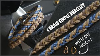 HOW TO MAKE 4 BRAID SIMPLE PARACORD BRACELET, PARACORD TUTORIAL, WITH DIY HOOK.