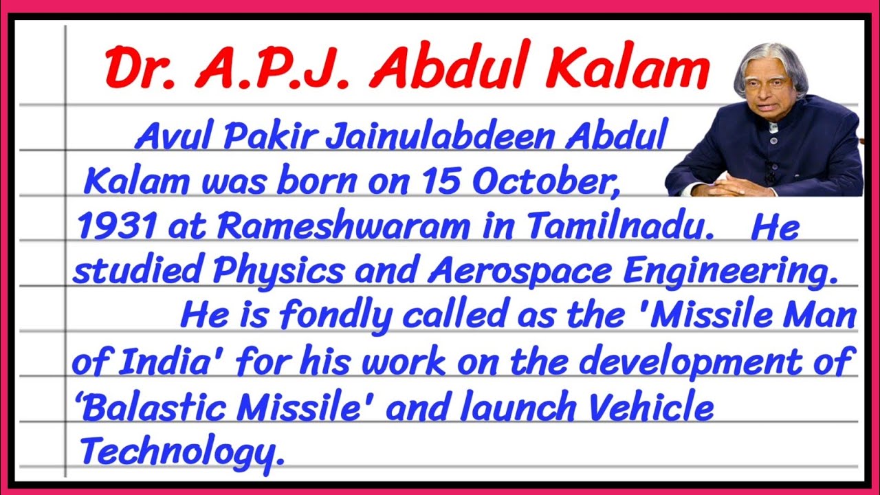 APJ Abdul Kalam Essay In English | APJ Abdul Kalam Speech In English ...