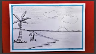Sea Beach Scenery Drawing || Easy Drawing for Beginners || Pencil Art