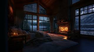 ☔️🌧️Rain in Cozy Cabin with Warm Fireplace and Gentle Rain on Lakeside to Relaxation, S