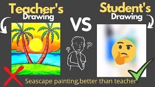 How to do Seascape painting?  | Daily teacher vs student drawing #31