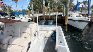 Backing a Twin Engine Sea Hunt Gamefish into a slip {Moderate Wind}