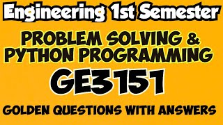GE3151|Problem Solving and Python Programming|Unit Wise|Important questions|Engineering king|