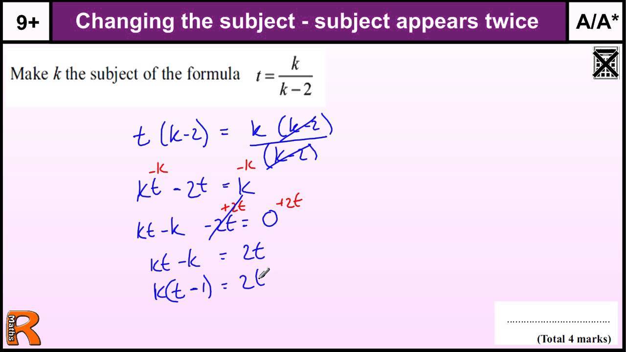 Changing The Subject Where It Appears Twice GCSE Maths Higher Revision ...