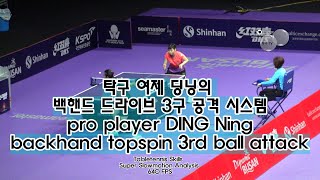 탁구 고화질 슬로우모션 탁구여제 딩닝의 백핸드 드라이브 3구 공격 시스템 DING Ning 3rd ball attack