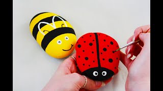 Easy Ladybug and Bumblebee Painted Rocks | Step-by-Step Tutorial