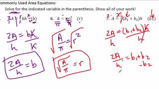 Traditional Algebra 2 – 1.4 Rewriting Equations (Literal Equations)