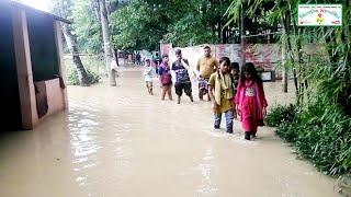 সিলেটের ভয়াবহ পানি থেকে মুক্তি পাচ্ছে জাঙ্গাইল গ্রাম বাজার আশ্রয় কেন্দ্র