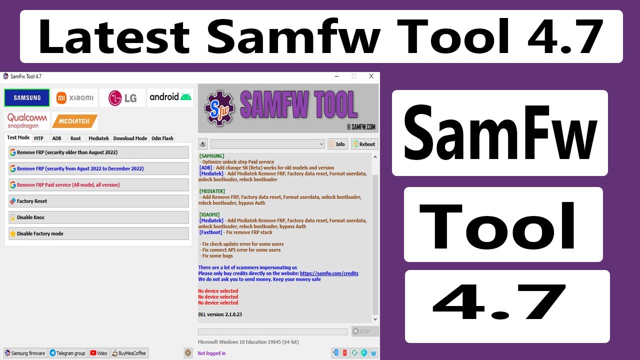 Samsung FRP Bypass || SamFw Tool 4.7 Update / Samsung Android 13-12-11 ...