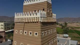 4K Aerial view of a old mud house, Najran Province, Najran, Saudi Arabia