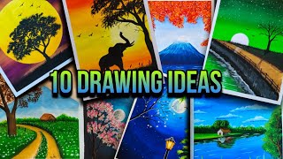 Top 10 Drawing Idea/ Drawing Idea For Beginners/ Easy Poster Colour Painting Idea/ Acrylic Painting