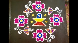 Shiva Linga, Flower \u0026 Deepa Rangoli Design with Colours \u0026 Dots 12x2x2 for Shivaratri Festival