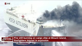 Team coverage as fire continues to rage inside cargo ship at Blount Island