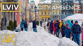 Snow Covered LVIV 4K - Winter Night City Views - 3 HOUR Evening City Ambience