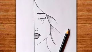 Sad girl drawing pencil sketch / How To draw a sad girl / Crying girl drawing