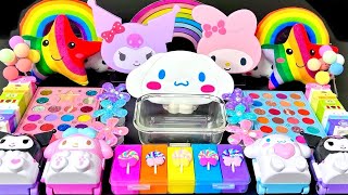 [ASMR] Mixing Sanrio Rainbow MakeUp Eyeshadow,Glitter Into Clear Slime satisfying 산리오 (645)