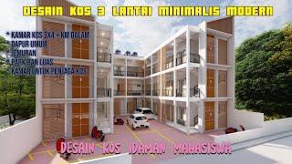 DESAIN KOS 3 LANTAI 3 X 4 IDAMAN MAHASISWA ll Kamar Mandi Dalam, Dapur Umum, T. Jemuran \u0026 Parkiran.