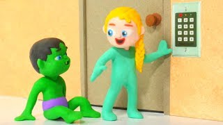 SUPERHERO BABIES OPEN SECURITY DOOR ❤ Hulk & Frozen Elsa Play Doh Cartoons For Kids