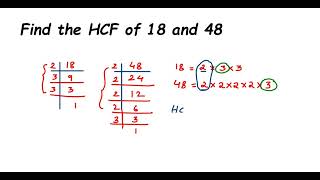 Find the HCF of 18 and 48 by prime factorisation method