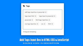 Create Add Tags Input Box in HTML CSS & JavaScript / Tags Input in JavaScript