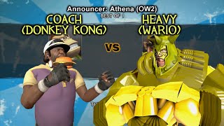 TF2 Mario Strikers Charged: Donkey Kong (Coach) vs Wario (Heavy) Ft. Athena (OW2)