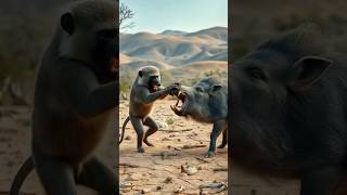 Baboon vs Wild Boar Fight #Baboon #WildBoar #AnimalBattle #AnimalFight #Animals #WildLife #Shorts