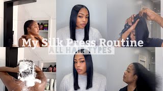 My Silk Press Routine | Wash & Style | For All Hair Types | + Tape-ins