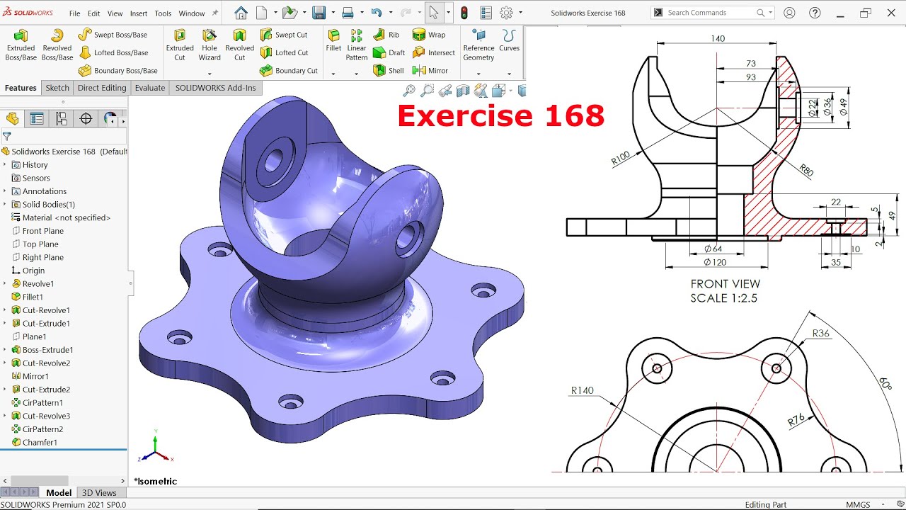 Solidworks Tutorial For Beginners Exercise 168 - YouTube