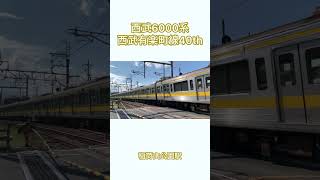 西武6000系　西武有楽町線40周年ラッピング　池袋線稲荷山公園駅踏切通過