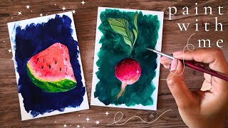 🍉✨ paint with me ✨🍅 relaxing gouache painting time-lapse