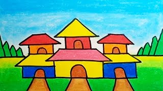 How To Draw A House Scene |Drawing House Easy Scenery