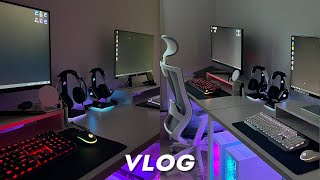 🤍VLOG l 컴퓨터방의 변신, RGB 감성으로 커플 PC방 꾸미기! 데스커 컴퓨터 책상, 커세어 무선 헤드셋, 조립PC, 컴퓨터방 인테리어 브이로그