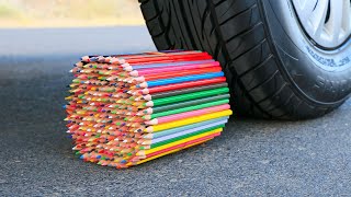 Crushing Crunchy & Soft Things by Car! EXPERIMENT: Wooden Crayons vs CAR