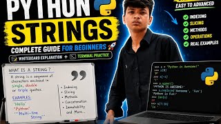 Python Strings Explained 🐍 | Whiteboard+Terminal Tutorial for Beginners🔥#python #coding #programming