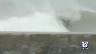 Surfers hit the waves as Nicole nears Haulover, Bal Harbour beaches