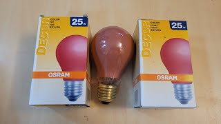 Lampes à incandescences OSRAM Decor 25W Rouges 240v E27 [2000s - Neuves]